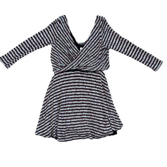 FREE PEOPLE Maverick Eggplant Purple & Grey Striped V-Back Dress Size L - Picture 2 of 10